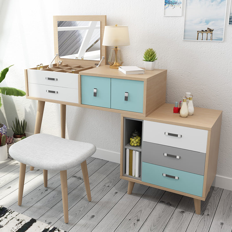 Wooden Flip-top Vanity Set Modern Natural Vanity Desk with Drawers