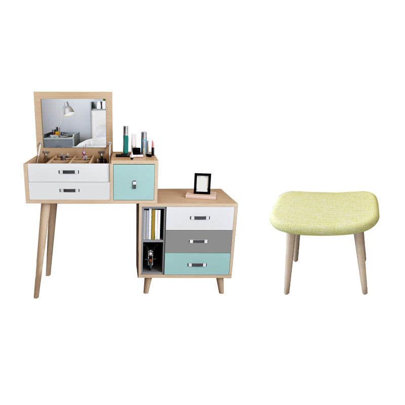 Wooden Flip-top Vanity Set Modern Natural Vanity Desk with Drawers