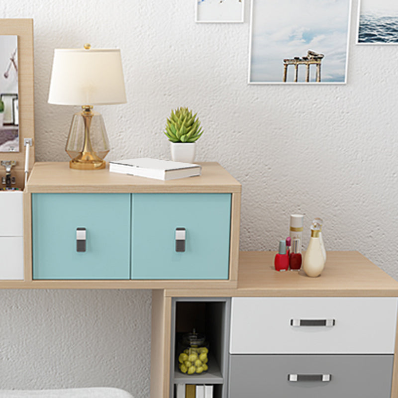 Wooden Flip-top Vanity Set Modern Natural Vanity Desk with Drawers