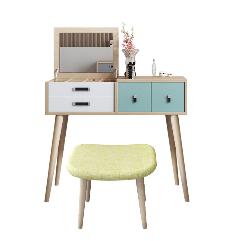 Wooden Flip-top Vanity Set Modern Natural Vanity Desk with Drawers