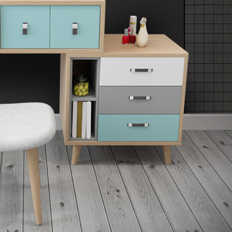 Wooden Flip-top Vanity Set Modern Natural Vanity Desk with Drawers