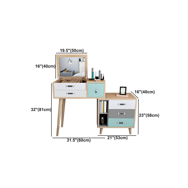 Wooden Flip-top Vanity Set Modern Natural Vanity Desk with Drawers