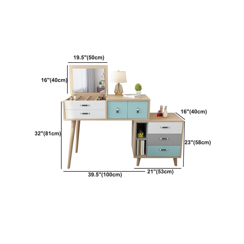 Wooden Flip-top Vanity Set Modern Natural Vanity Desk with Drawers
