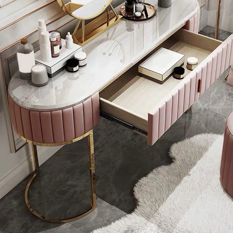 1-Drawer Makeup Vanity Table with Mirror & Stool Luxurious Stone/Leather Dresser