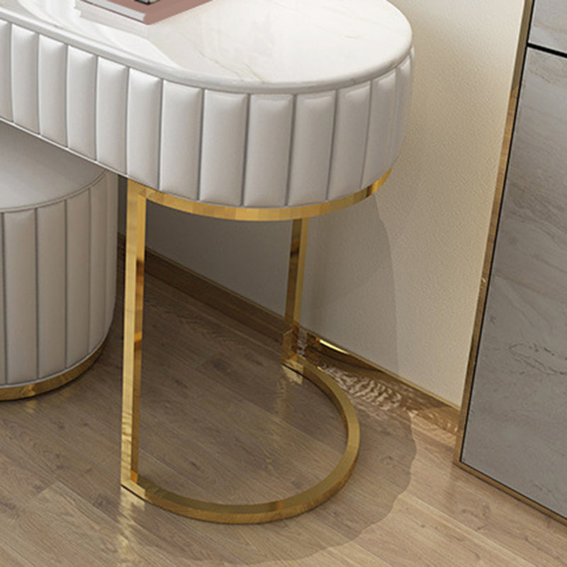 1-Drawer Makeup Vanity Table with Mirror & Stool Luxurious Stone/Leather Dresser