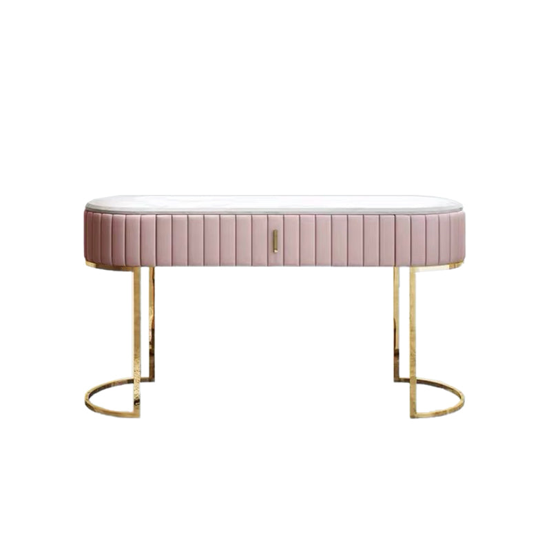 1-Drawer Makeup Vanity Table with Mirror & Stool Luxurious Stone/Leather Dresser