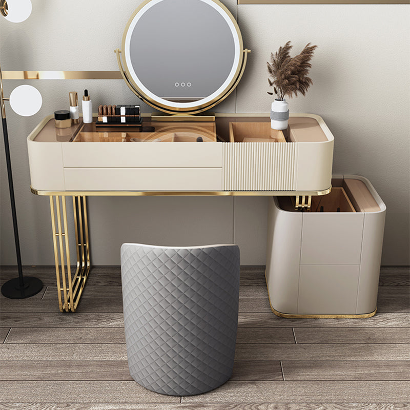 Glass Top Vanity Makeup Table Set With Drawer, Glam Vanity Dressing Table