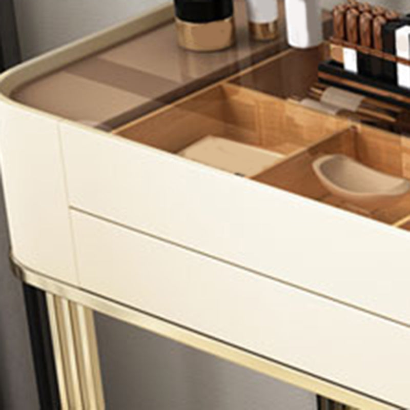 Glass Top Vanity Makeup Table Set With Drawer, Glam Vanity Dressing Table