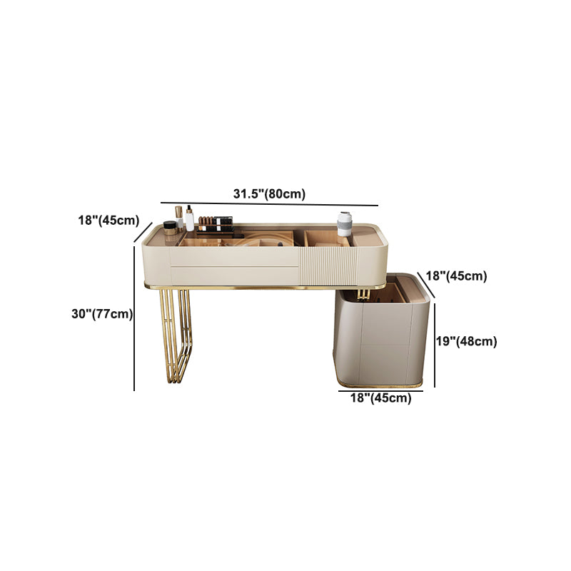 Glass Top Vanity Makeup Table Set With Drawer, Glam Vanity Dressing Table