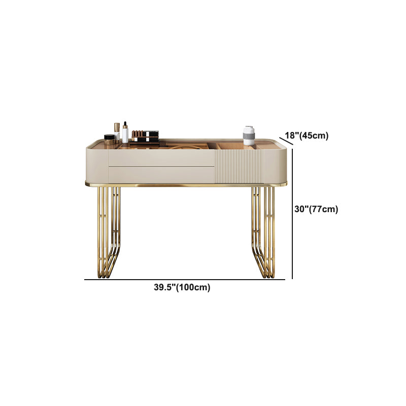 Glass Top Vanity Makeup Table Set With Drawer, Glam Vanity Dressing Table