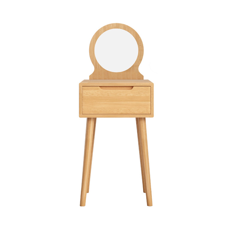 Scandinavian Solid Wood Dresser 1-Drawer Vanity Table with Stool and Mirror