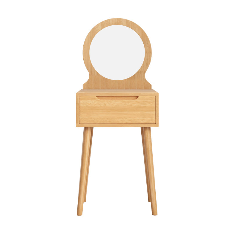 Scandinavian Solid Wood Dresser 1-Drawer Vanity Table with Stool and Mirror