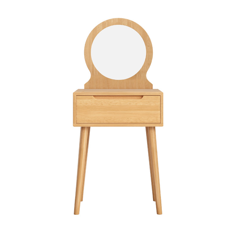 Scandinavian Solid Wood Dresser 1-Drawer Vanity Table with Stool and Mirror
