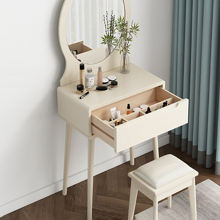 Scandinavian Solid Wood Dresser 1-Drawer Vanity Table with Stool and Mirror