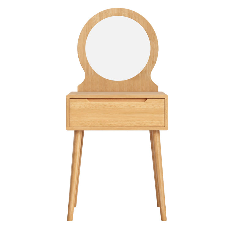 Scandinavian Solid Wood Dresser 1-Drawer Vanity Table with Stool and Mirror