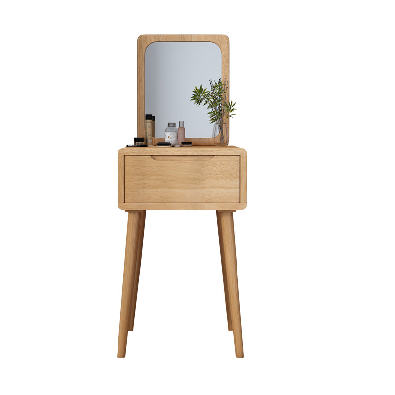Scandinavian Solid Wood Dresser 1-Drawer Vanity Table with Stool and Mirror
