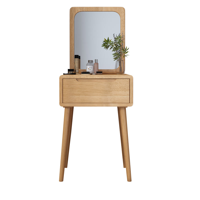 Scandinavian Solid Wood Dresser 1-Drawer Vanity Table with Stool and Mirror