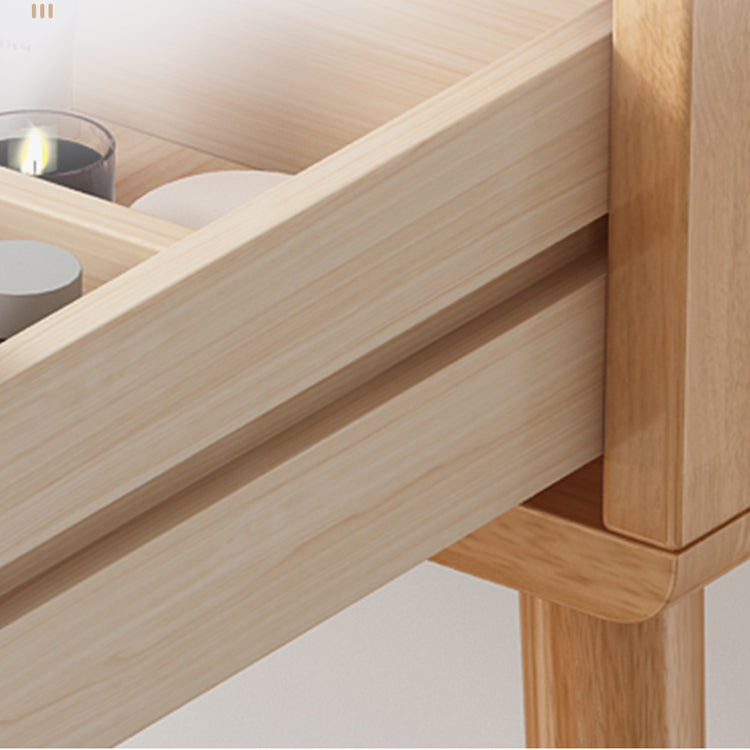 Scandinavian Solid Wood Dresser 1-Drawer Vanity Table with Stool and Mirror