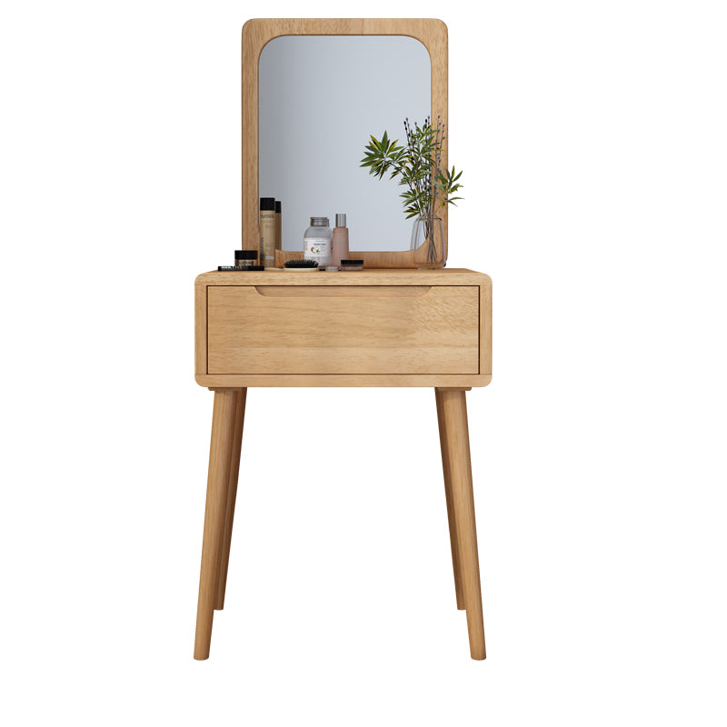 Scandinavian Solid Wood Dresser 1-Drawer Vanity Table with Stool and Mirror