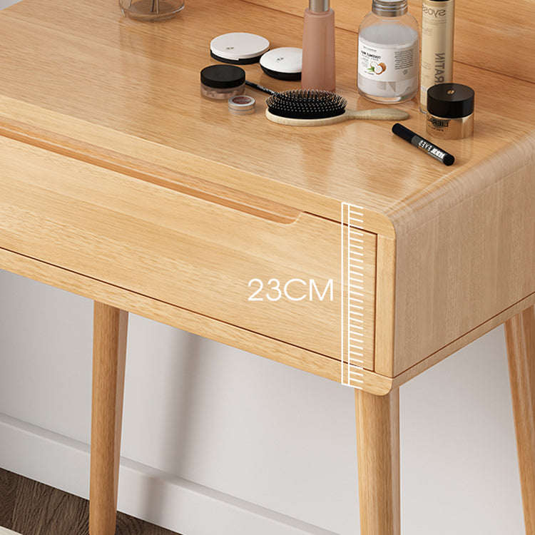 Scandinavian Solid Wood Dresser 1-Drawer Vanity Table with Stool and Mirror