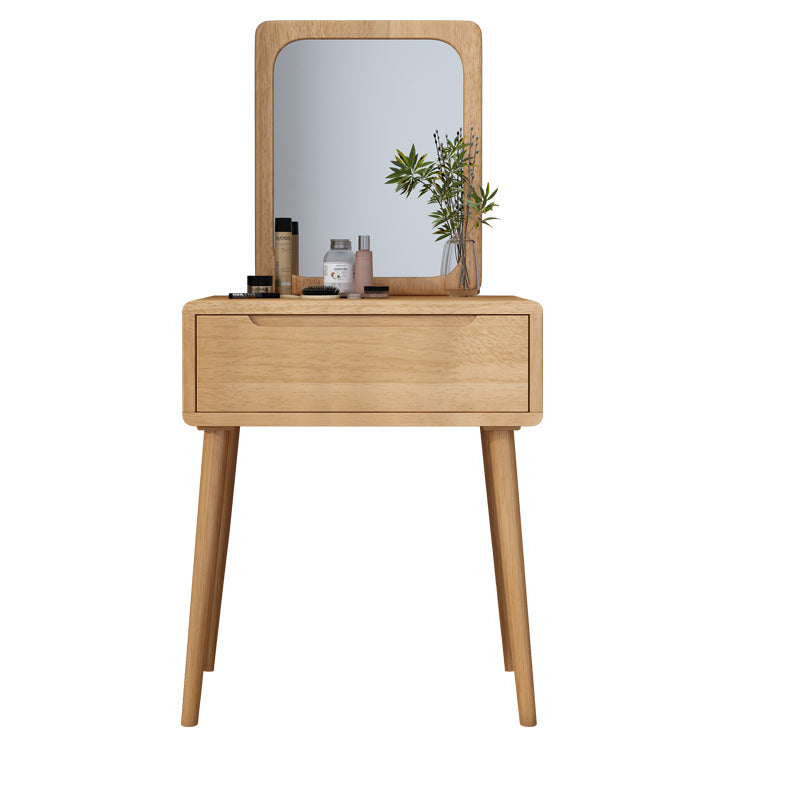 Scandinavian Solid Wood Dresser 1-Drawer Vanity Table with Stool and Mirror