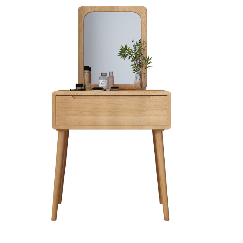 Scandinavian Solid Wood Dresser 1-Drawer Vanity Table with Stool and Mirror