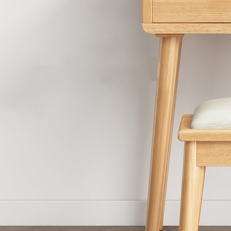 Scandinavian Solid Wood Dresser 1-Drawer Vanity Table with Stool and Mirror