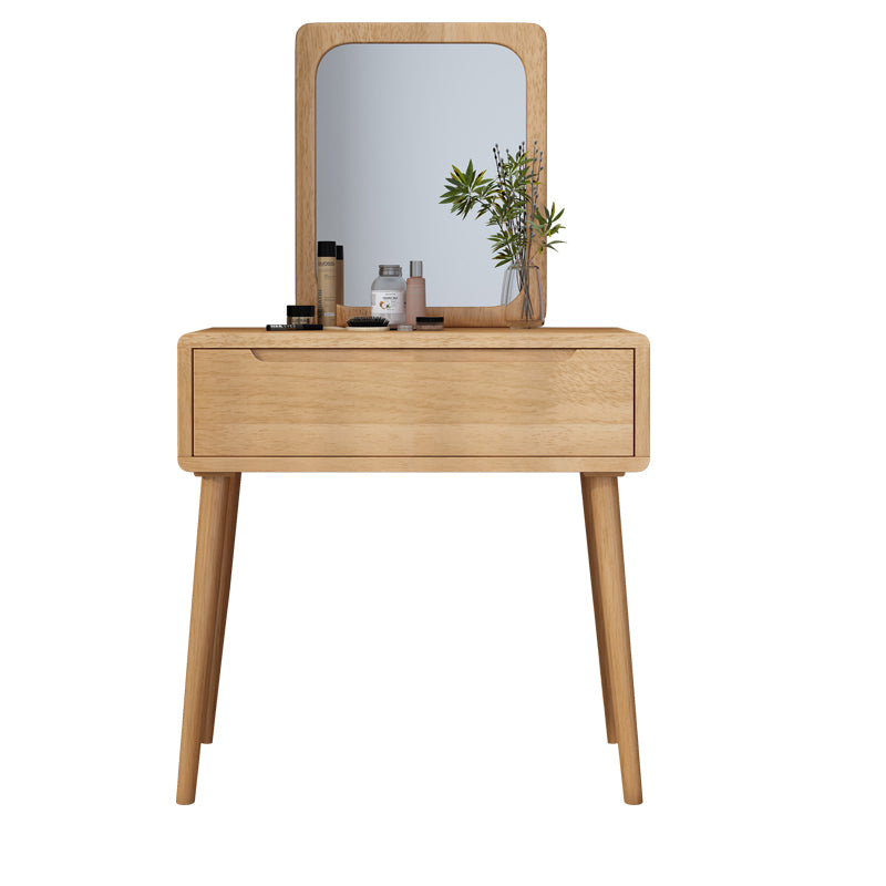 Scandinavian Solid Wood Dresser 1-Drawer Vanity Table with Stool and Mirror