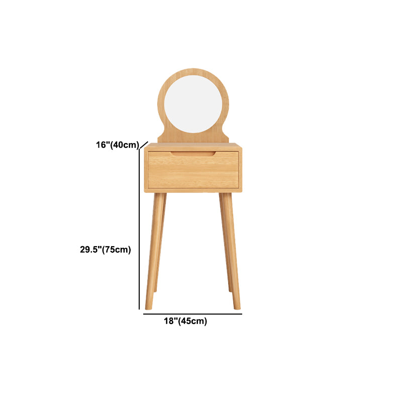 Scandinavian Solid Wood Dresser 1-Drawer Vanity Table with Stool and Mirror