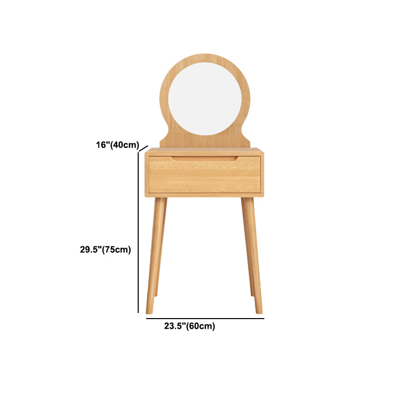Scandinavian Solid Wood Dresser 1-Drawer Vanity Table with Stool and Mirror