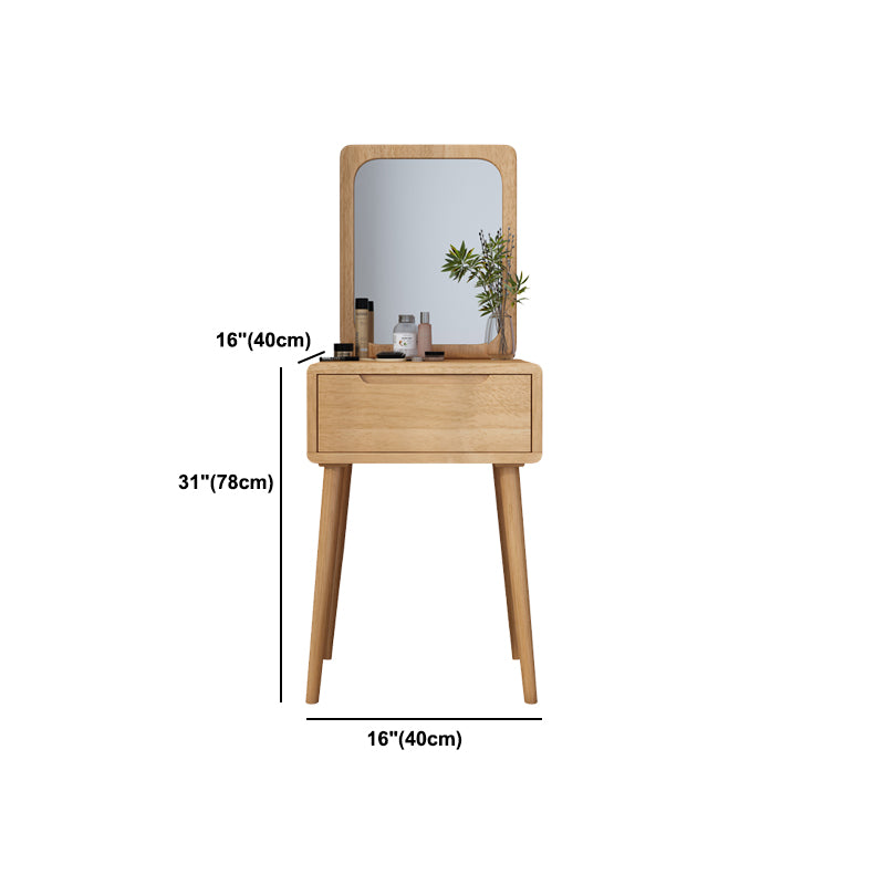 Scandinavian Solid Wood Dresser 1-Drawer Vanity Table with Stool and Mirror