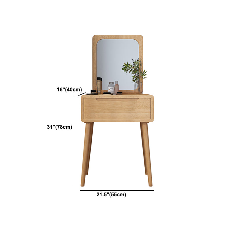 Scandinavian Solid Wood Dresser 1-Drawer Vanity Table with Stool and Mirror
