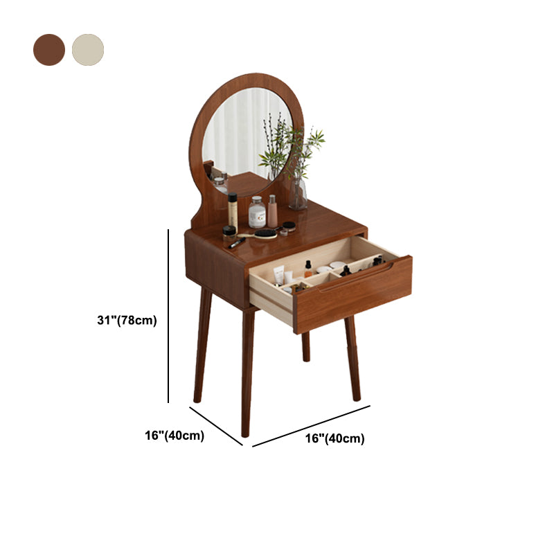 Scandinavian Solid Wood Dresser 1-Drawer Vanity Table with Stool and Mirror