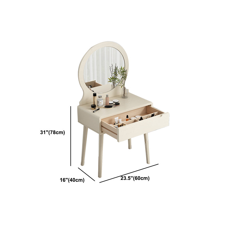 Scandinavian Solid Wood Dresser 1-Drawer Vanity Table with Stool and Mirror