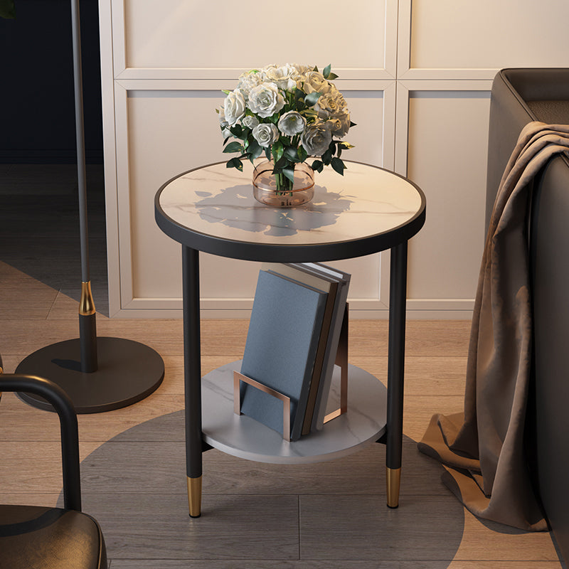 3 Legs Slate Side Table Round Minimalist Double Tier End Table