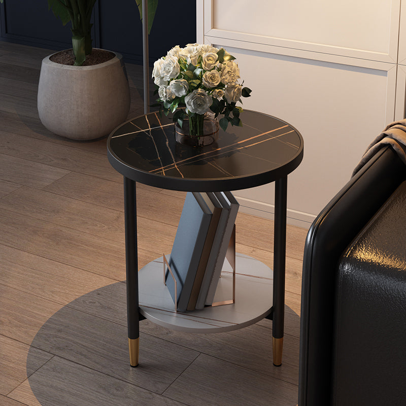 3 Legs Slate Side Table Round Minimalist Double Tier End Table