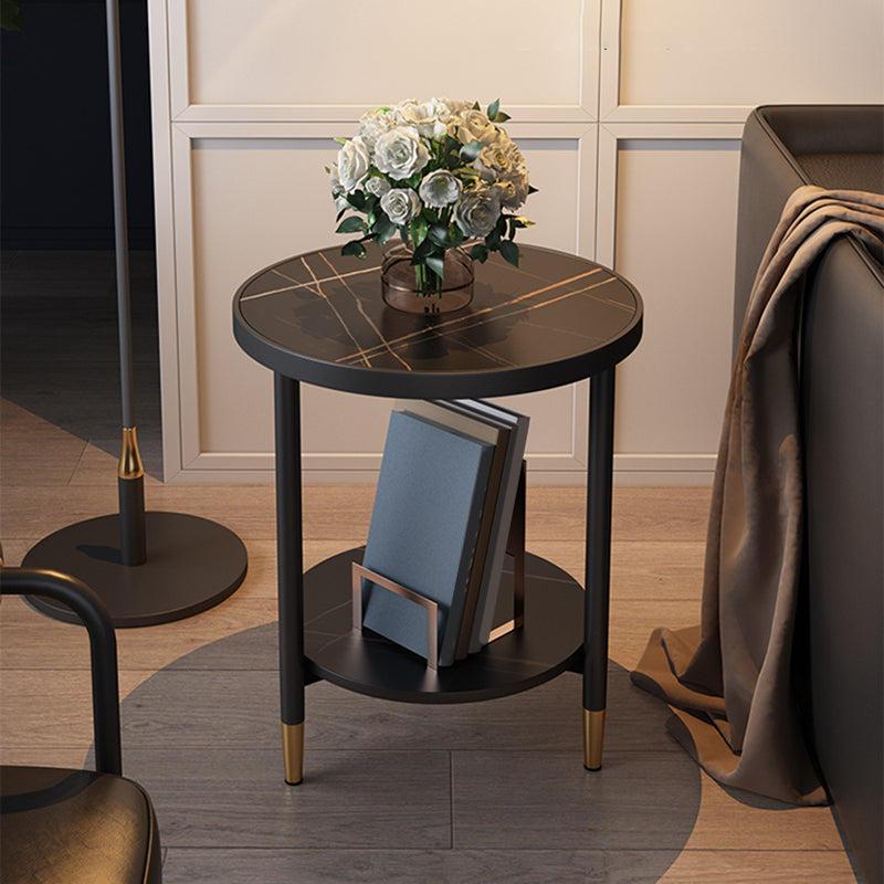 3 Legs Slate Side Table Round Minimalist Double Tier End Table