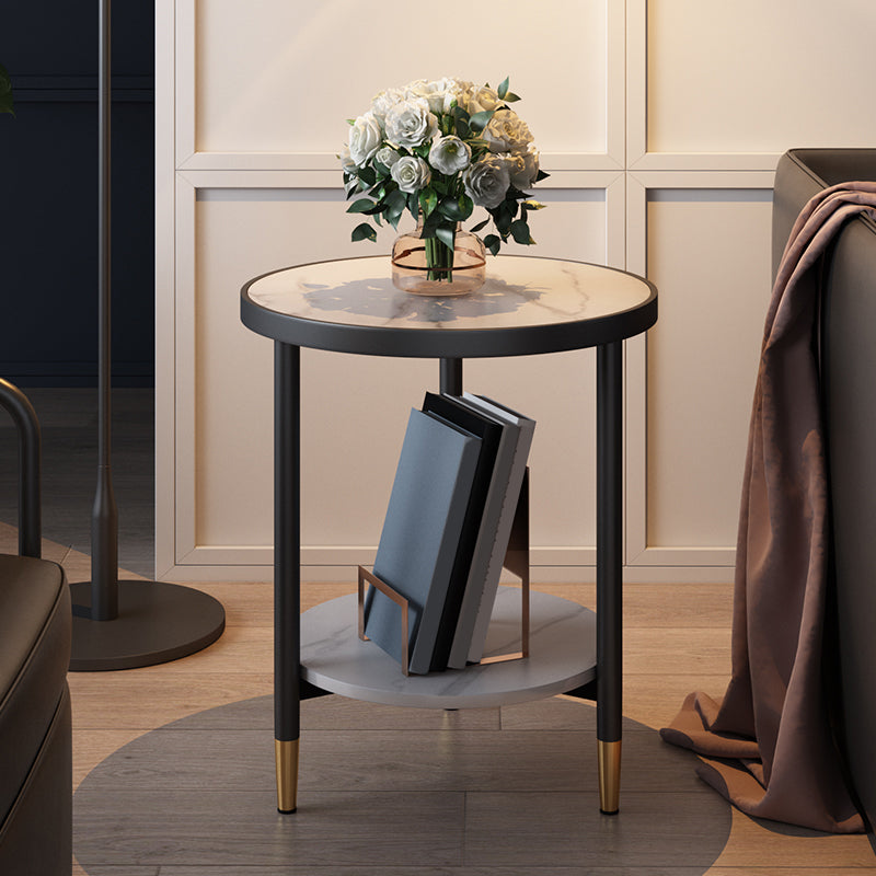 3 Legs Slate Side Table Round Minimalist Double Tier End Table