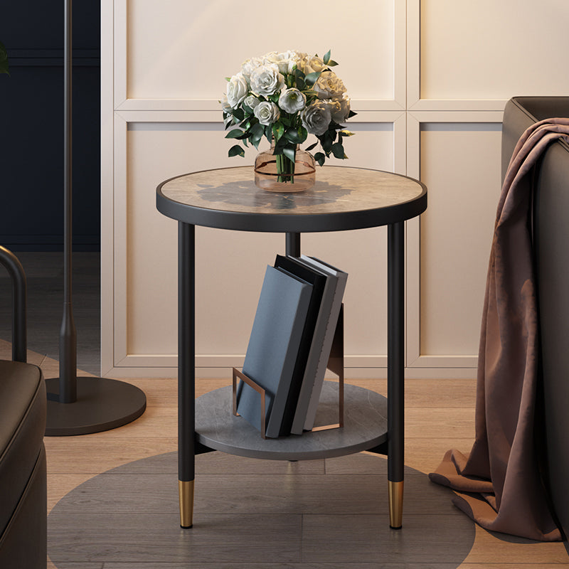 3 Legs Slate Side Table Round Minimalist Double Tier End Table
