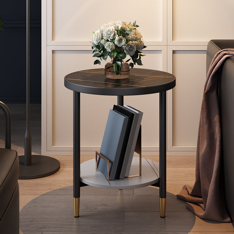 3 Legs Slate Side Table Round Minimalist Double Tier End Table
