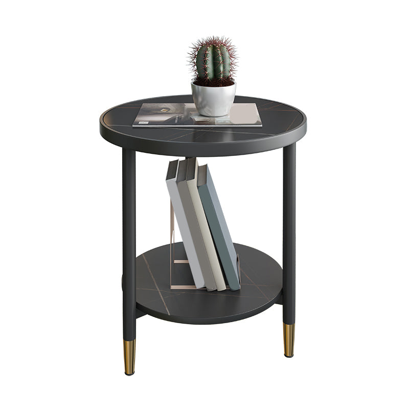 3 Legs Slate Side Table Round Minimalist Double Tier End Table