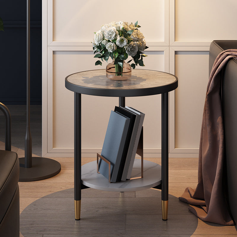 3 Legs Slate Side Table Round Minimalist Double Tier End Table