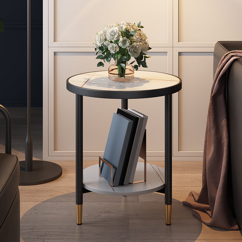 3 Legs Slate Side Table Round Minimalist Double Tier End Table