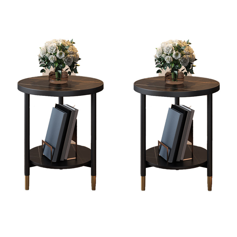 3 Legs Slate Side Table Round Minimalist Double Tier End Table