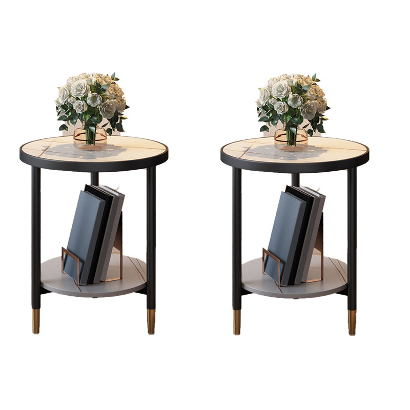 3 Legs Slate Side Table Round Minimalist Double Tier End Table