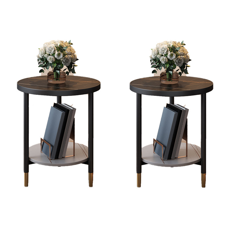 3 Legs Slate Side Table Round Minimalist Double Tier End Table