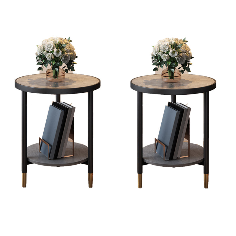 3 Legs Slate Side Table Round Minimalist Double Tier End Table