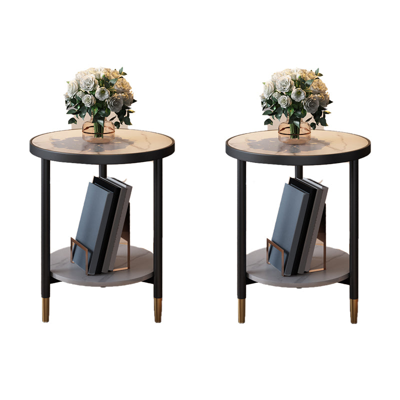 3 Legs Slate Side Table Round Minimalist Double Tier End Table