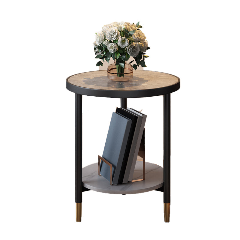 3 Legs Slate Side Table Round Minimalist Double Tier End Table