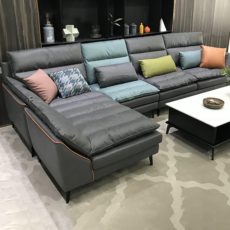 Dark Gray Pillowed Back Cushions Contemporary Stain-Resistant Sofa